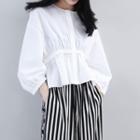 Smoked-waist Bubble-sleeved Top