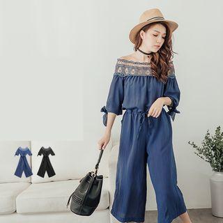 Eyelace Off-shoulder Jumper Pants