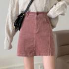Corduroy High-waist Slit A-line Mini Skirt
