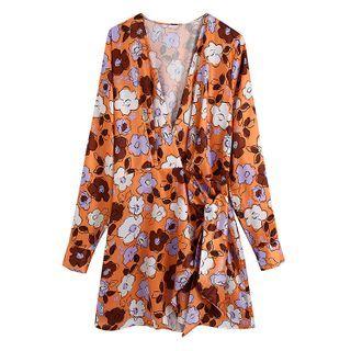 Long-sleeve Floral Mid A-liie Dress