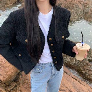 Plain Cropped Jacket Black - One Size