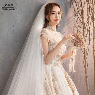Embroidered Cap-sleeve Ball Gown