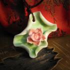 Ceramic Flower Pendant Necklace Green & Red - One Size