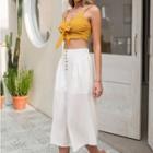 High Waist Button Accent Wide-leg Pants