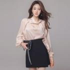 Set: Tie-neck Blouse + Mini A-line Skirt