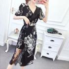 Flower Print Short-sleeve Collared Dress