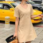 Short-sleeve Henley Mini A-line Dress
