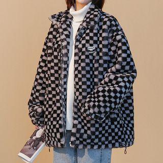 Check Fleece Oversized Zip Jacket