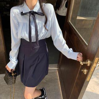 Tie Neck Shirt / A-line Skirt