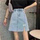 Applique Denim Mini A-line Skirt