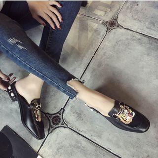 Faux Pearl Low Heel Loafer Mules