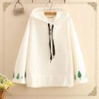 Leaf Embroidered Long-sleeve Hooded Sweater