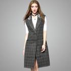 Paneled Check Buttoned Long Vest