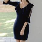Ruffle Flared-sleeve Mini Sheath Dress