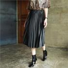 Accordion-pleats Faux-leather Midi Skirt