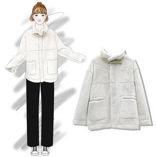 Faux Lambswool Biker Jacket Off White - One Size