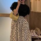 Set: Short-sleeve Top + Heart Midi A-line Skirt