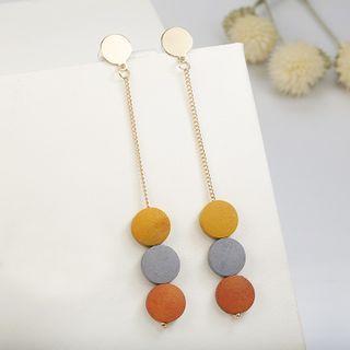 Wooden Disc Dangle Earring 1 Pair - Orange & Gray & Camel & Gold - One Size