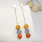 Wooden Disc Dangle Earring 1 Pair - Orange & Gray & Camel & Gold - One Size