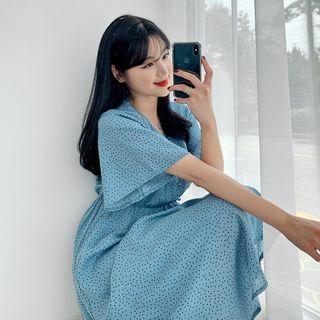 Polka-dot Gathered Long Dress