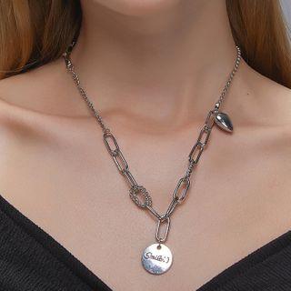 Alloy Disc Pendant Necklace 01 - Dz171 - Silver - One Size