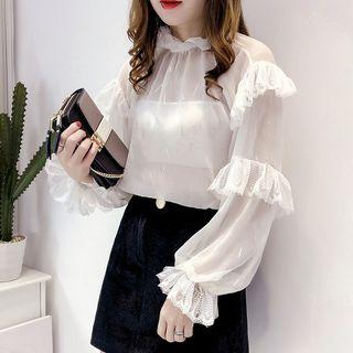Set: Ruffle Trim Blouse + Camisole