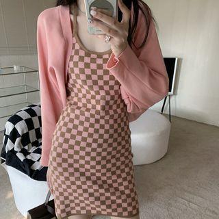 Halter Checkerboard Dress / Cardigan