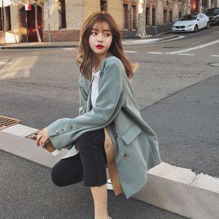 Mock Two-piece Panel Color Block Double-breasted Oversize Blazer