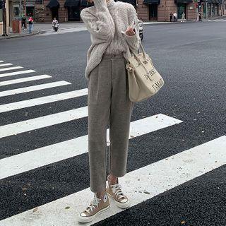 High-waist Woolen Straight-cut Pants