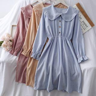 Ruffled-trim Corduroy Shirtdress