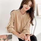 Stand-collar Metallic-buttoned Blouse