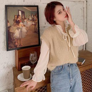 Bow Detail Blouse / V-neck Sweater Vest