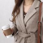 Wool Blend Wrap Coat With Sash Beige - One Size