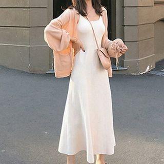 Set: Spaghetti Strap Midi Dress + Cardigan