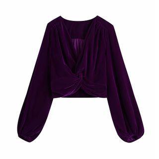Long-sleeve Twist Cropped Blouse