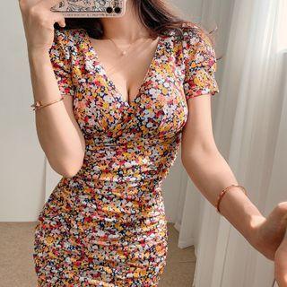Floral Shirred Wrap Minidress