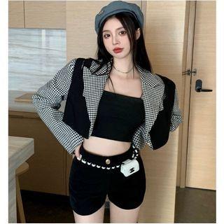 Houndstooth Panel Cropped Jacket / Camisole Top / Shorts