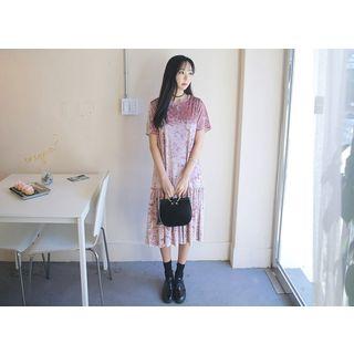 Short-sleeve Velvet A-line Dress