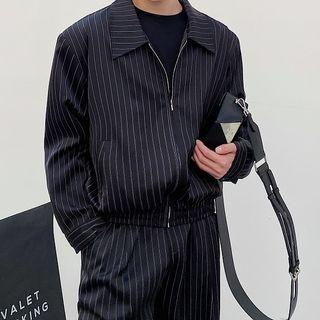 Striped Collared Zip-up Jacket