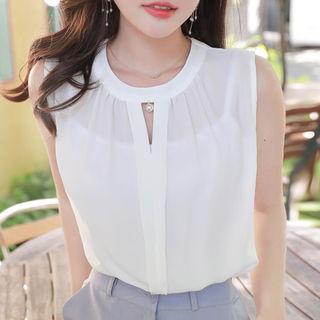 Faux-pearl Cutout Sleeveless Top