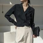 Notch Lapel Chiffon Wrap Blouse