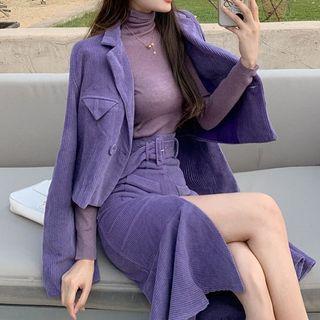 Corduroy Blazer / Slit A-line Skirt