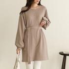 Bishop-sleeve Minidress With Sash