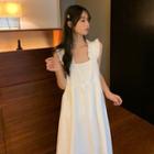 Square-neck Frill Trim Strap Maxi A-line Dress