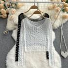 Long-sleeve Scoop Neck Rhinestone & Peal Sheer Top