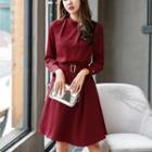 Long-sleeve Belted A-line Dress