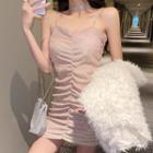 Rhinestone Strap Glitter Shirred A-line Dress