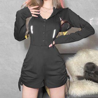 Set: Sleeveless Hooded Drawstring Romper + Shrug