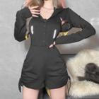 Set: Sleeveless Hooded Drawstring Romper + Shrug