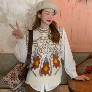 Plain Shirt / Flower Print Sweater Vest